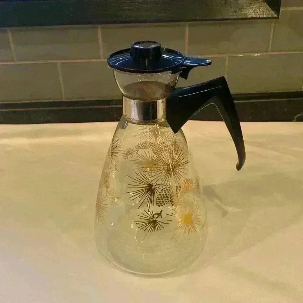 VINTAGE PYREX GLASS COFFEE CARAFE W/  PINECONE DESIGN